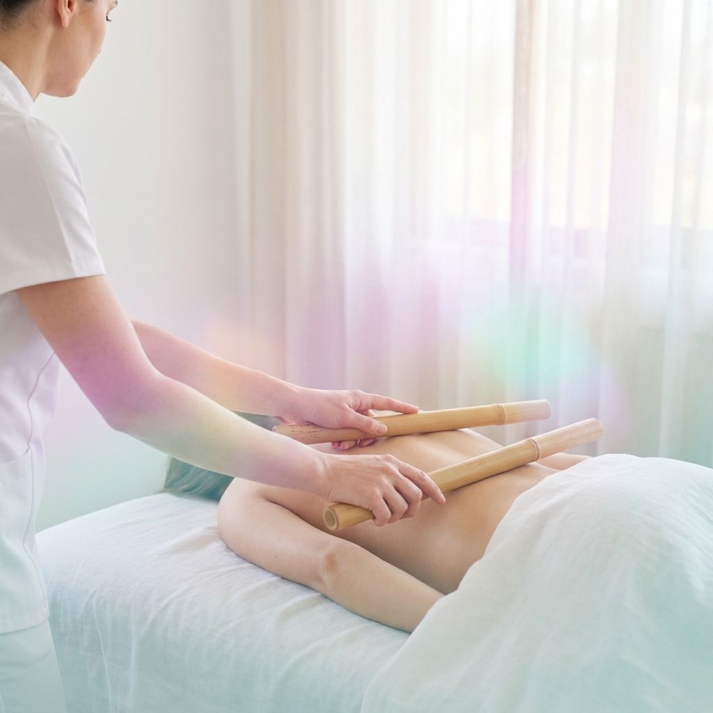 Terapia con cañas de bambú para masaje vigorizante y drenante
