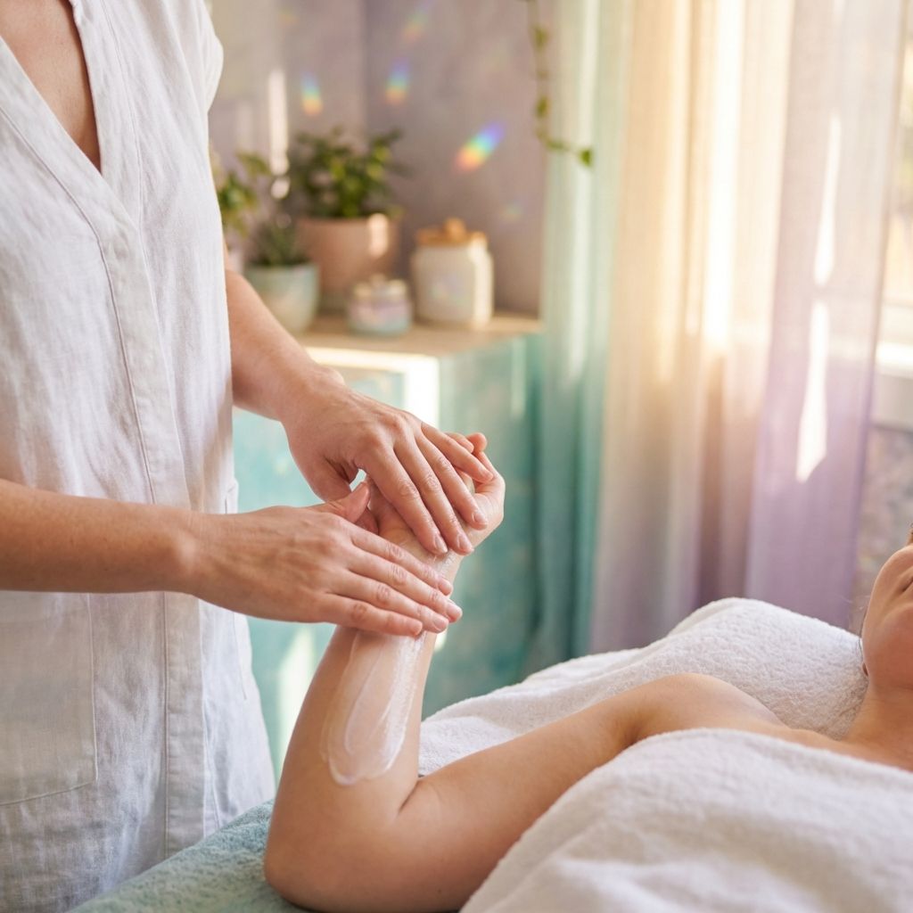 Aplicación de crema hidratante y cuidado de la piel en sesión de bienestar