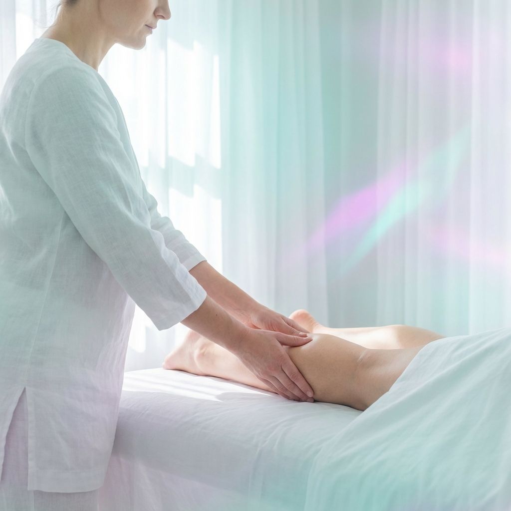 Terapeuta realizando maniobras suaves de drenaje linfático en una zona inflamada