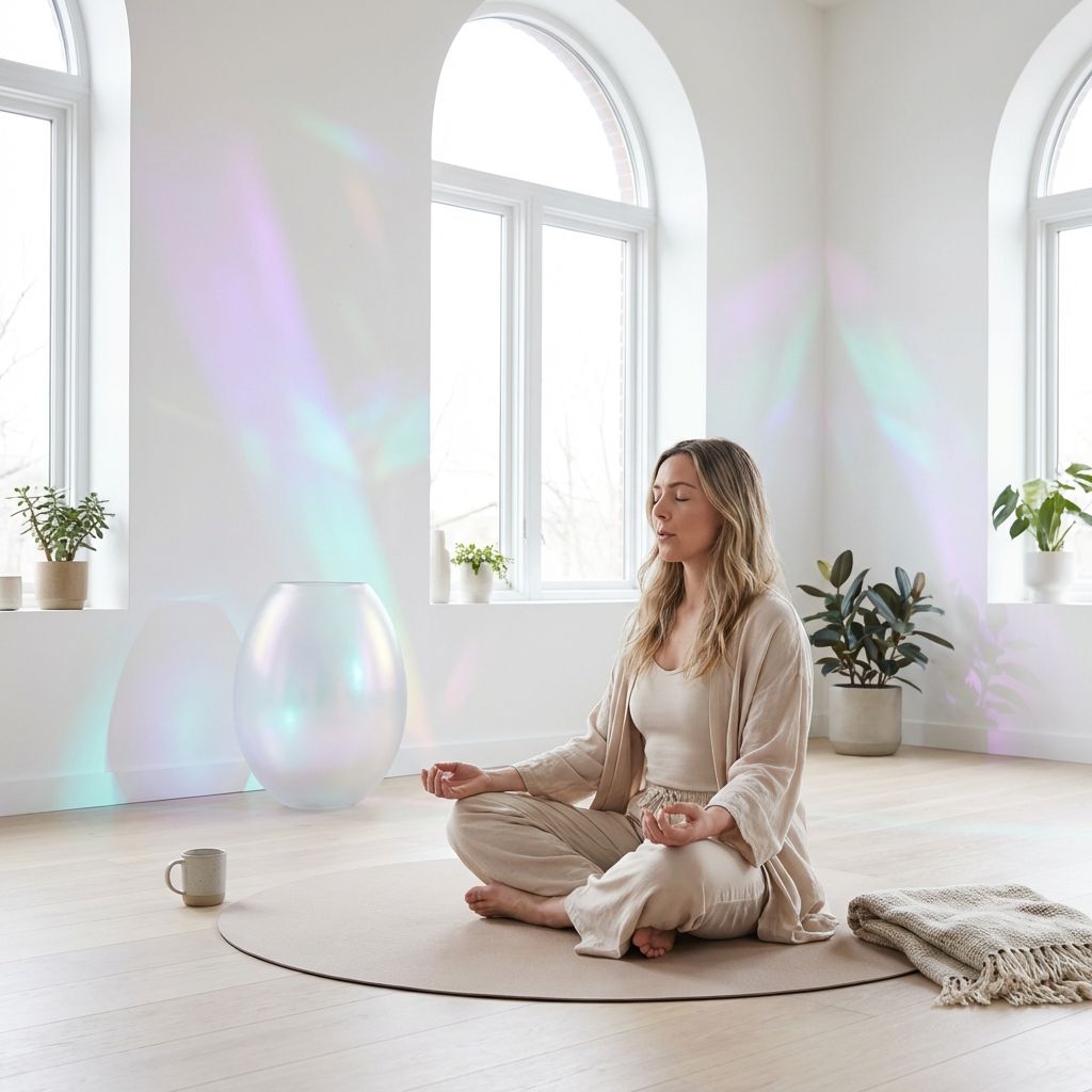 Mujer practicando ejercicios de respiración y relajación al aire libre