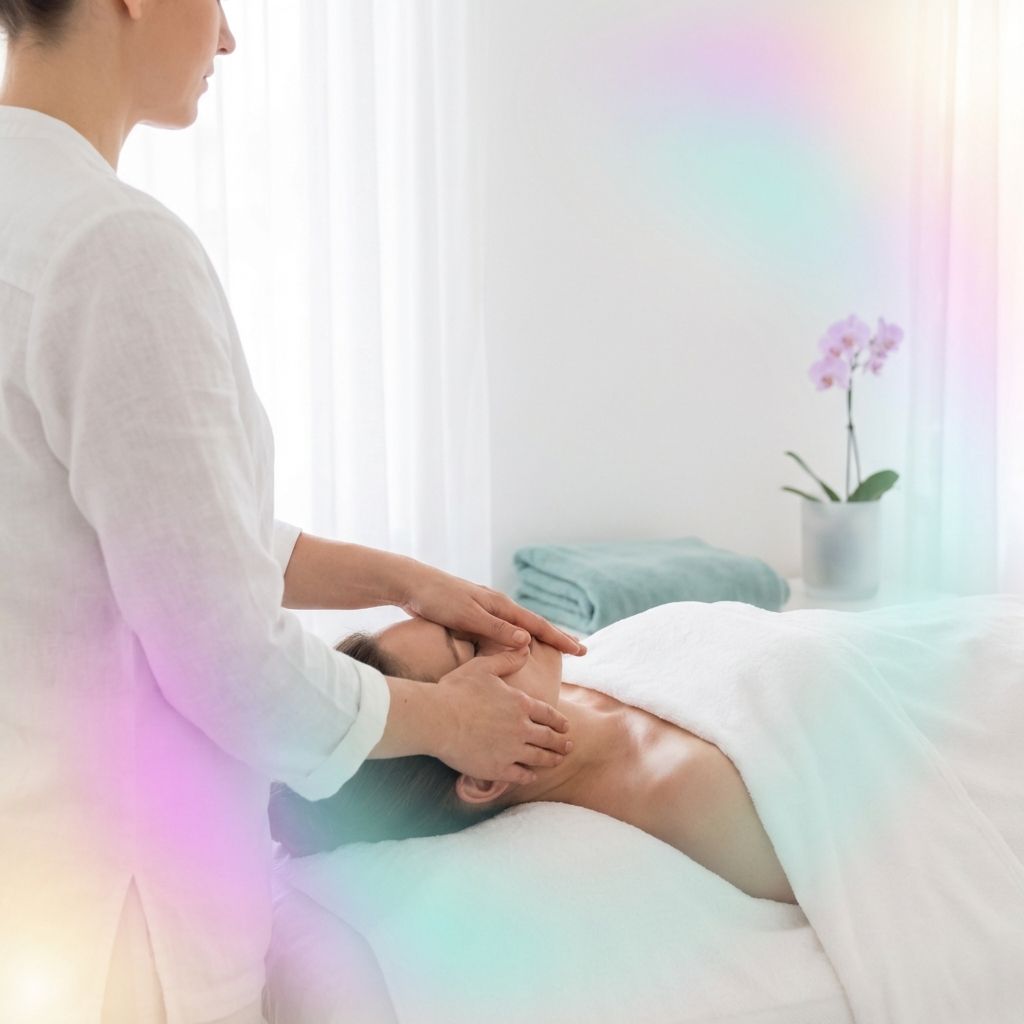 Terapeuta realizando técnicas de presión en la base del cráneo para aliviar migrañas