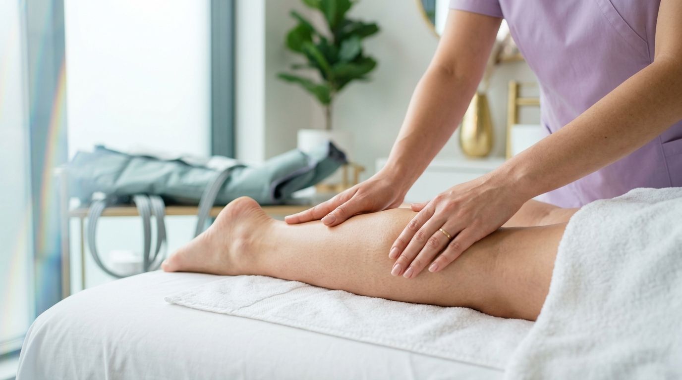 Drenaje linfático manual suave y preciso en piernas combinable con presoterapia profesional