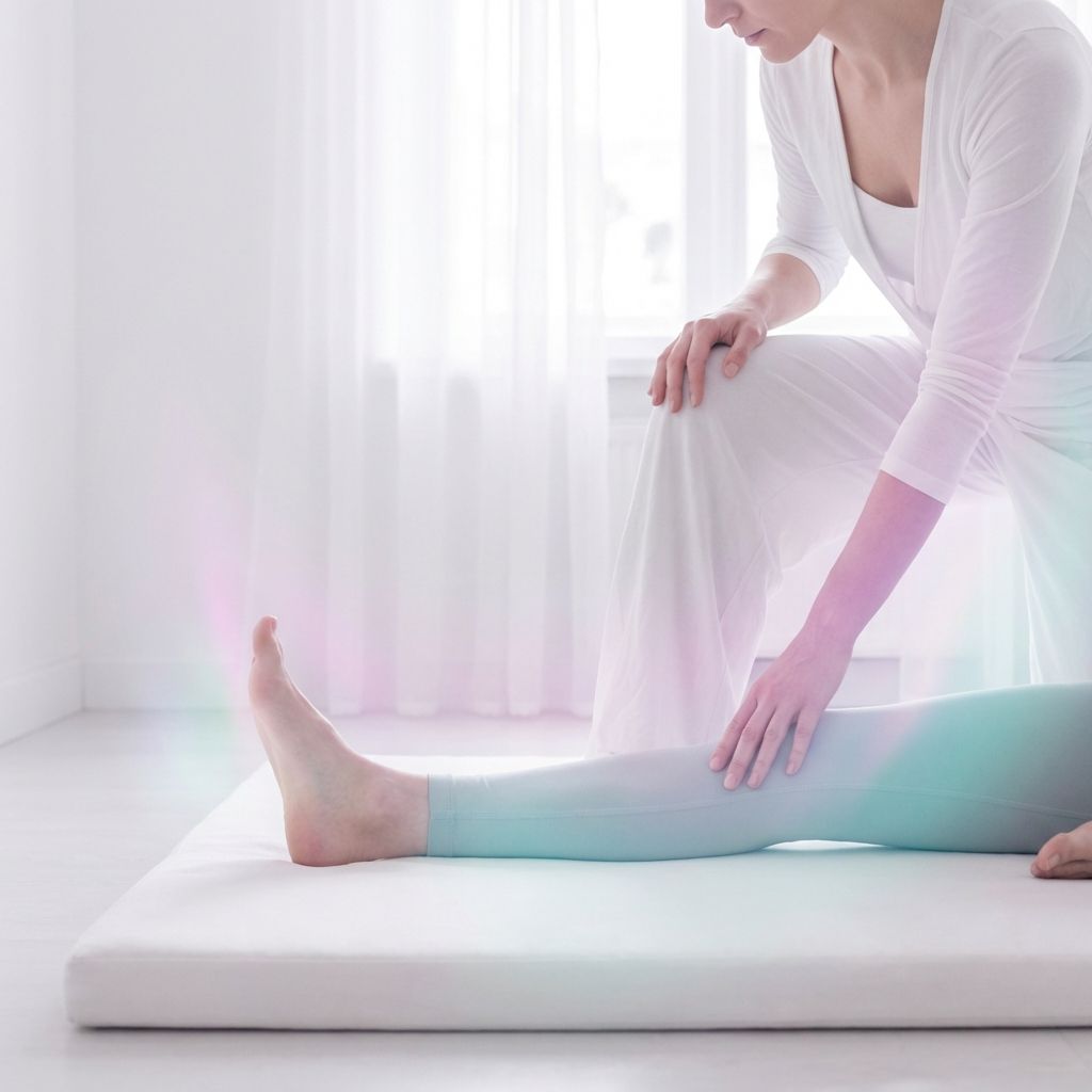 Mujer realizando estiramientos suaves de espalda en una esterilla de yoga
